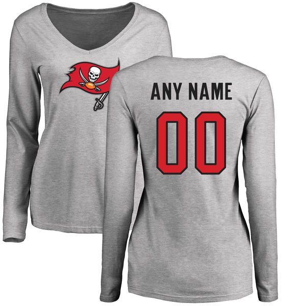 Women Tampa Bay Buccaneers NFL Pro Line Ash Custom Name and Number Logo Slim Fit Long Sleeve T-Shirt->nfl t-shirts->Sports Accessory